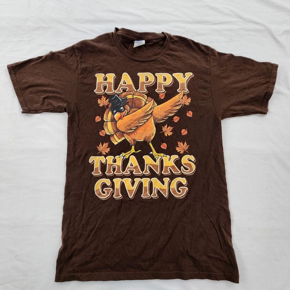 Happy Thanksgiving Turkey Brown Short Sleeve Cotton T-Shirt Men's S